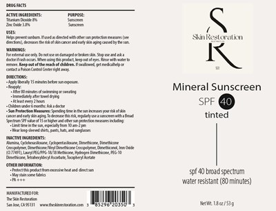 Package Label (The Skin Restoration Mineral Sunscreen Spf 40 Tinted)